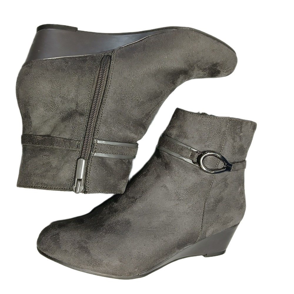 Impo Gretta Ankle Boots Womens Size 7.5M Gray Synthetic Wedge Comfort Side Zip